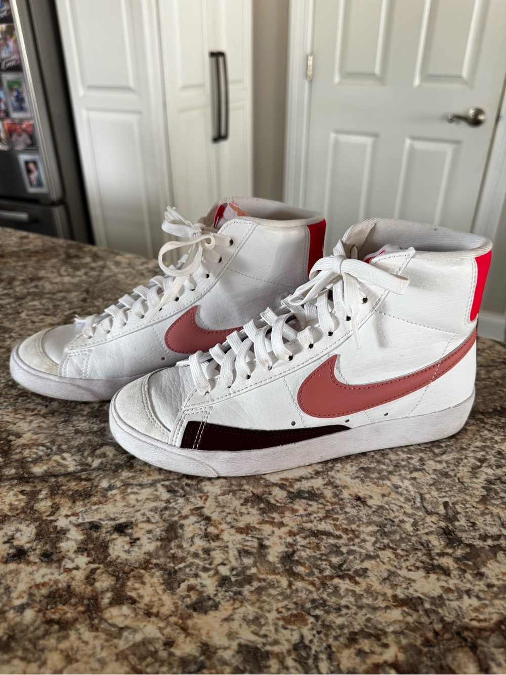 Nike High-Top Blazers White with Pink Swoosh and Red Heel